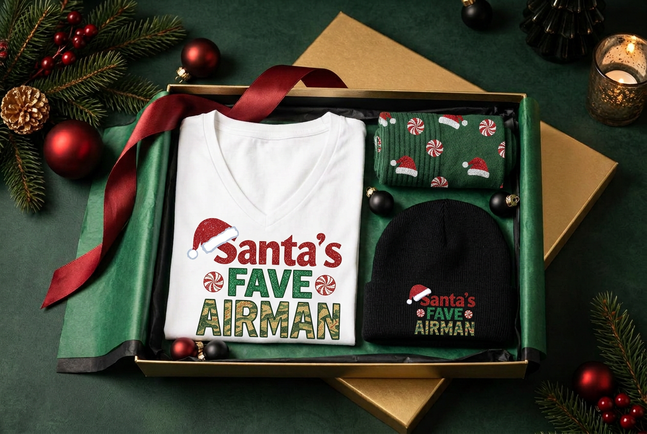 T-Shirt, Socks, Beanie in a gold gift box