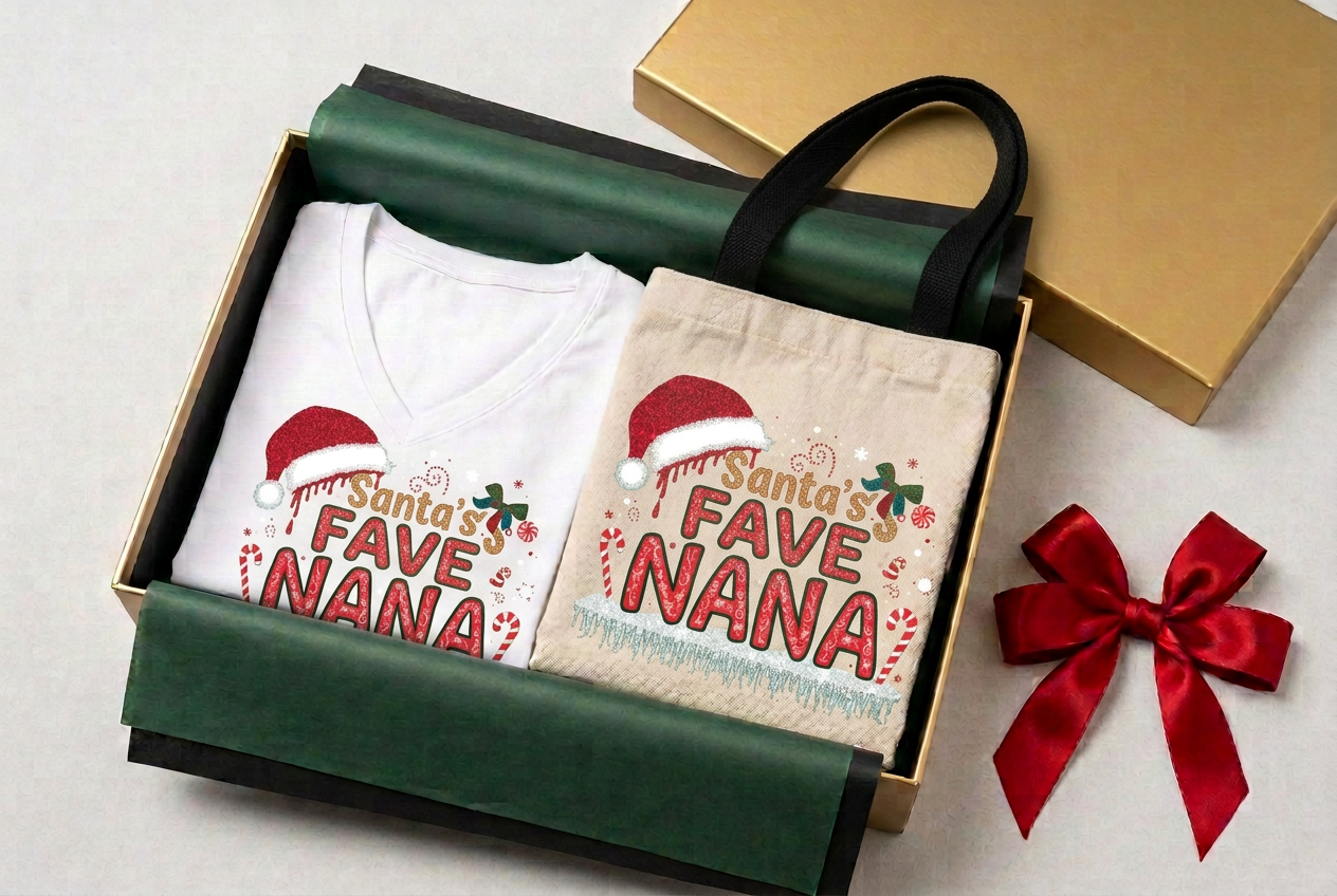T-Shirt, Tote Bag in a gold gift box — recipient design inspiration