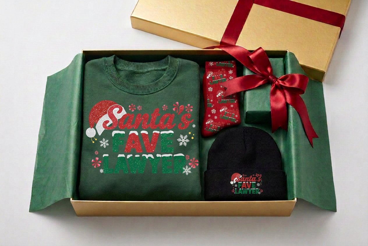 Crewneck Sweatshirt, Socks, Beanie in a gold gift box — recipient design inspiration